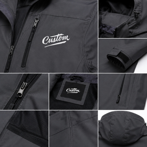 Veste imperméable à capuche pour homme, col montant, décontractée, pour l'extérieur, automne, polyester, fermeture éclair, coupe classique, couleur unie - Product Image 3