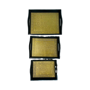 Ensemble de 3 plateaux de service en bois faits à la main (design Art Déco) pour mariage, Ramadan et Diwali - Product Image 1