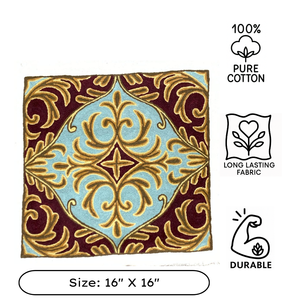 Elegant Kashmiri Aari Embroidery <b>Throw</b> Pillow <b>Cover</b> 16x16 Cotton Wool Thread Cushion Case Sustainable Bohemian Living Room Decor - Product Image 3