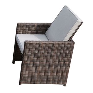 Set da pranzo da esterno in rattan PE marrone da 9 pezzi con comodi pouf e cuscini - Product Image 4