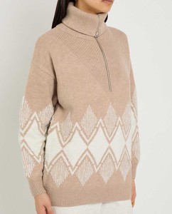 <b>Cable</b> <b>Knit</b> Look <b>Women's</b> Short Zipper <b>Sweater</b>-Classic Winter Pullover Top-Soft Breathable Eco-friendly Autumn Fashion Knitwear - Product Image 5