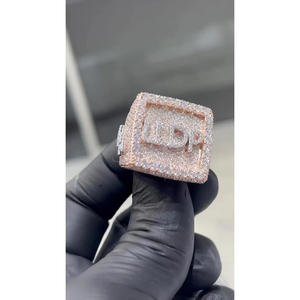 Lab Grown Diamond Iced Out Custom <b>Initial</b> <b>Ring</b> in 14K Rose Gold Micro Pave Hip Hop Statement <b>Ring</b> for Men Luxury Designer <b>ring</b> - Product Image 1
