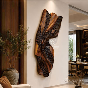 Modern <b>Wooden</b> Wall Decor Sculpture Irregular Tree <b>Slice</b> Art Panel Chocolate Color for Living Room - Product Image 3