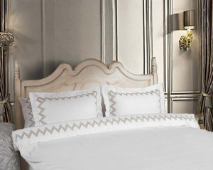 Custom Embroidery Gold Zigzag 250tc European-American Style <b>Bedding</b> <b>Sets</b> White Luxury Cotton Sateen Duvet Cover Pillowcases Home - Product Image 4