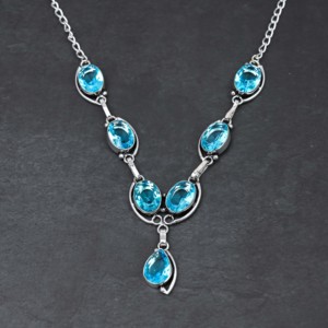 Collier personnalisé en argent sterling 925 plaqué, avec topaze bleue, fait main, pierre précieuse naturelle, idéal pour mariage et fête - Product Image 4