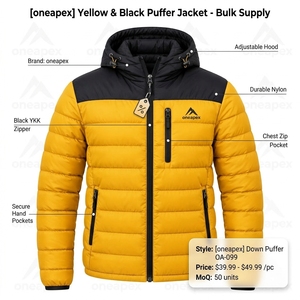 Veste matelassée à capuche pour homme, couleur jaune et noir, chaude, imperméable, légère, pour l'hiver et les activités de plein air, One Apex - Product Image 3