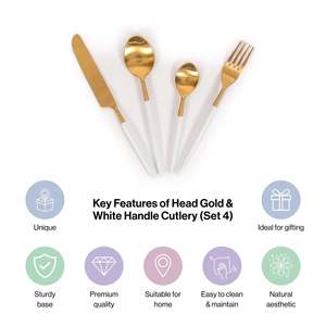Ensemble de couverts en acier inoxydable finition or de luxe avec manche blanc pour la maison, l'hôtel, le restaurant, les dîners et les cadeaux - Product Image 4