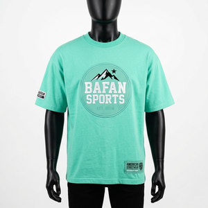 T-shirt en coton premium coupe ample pour homme, vert menthe, avec logo imprimé surdimensionné, personnalisé, 100% coton, coupe ample, imprimé. - Product Image 1