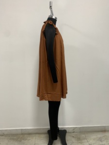 Brown Collarless <b>Tunic</b> <b>Dress</b> <b>Women</b> Loose Mini Casual Solid Ribbon Detail - Product Image 3