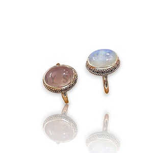 925 Sterling Silver <b>Rainbow</b> Moonstone And Rose Quartz Oval Cut With Bezel Setting Gorgeous Handmade Design Rings For Women Wear - Product Image 1
