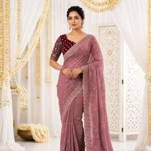 Dupatta en soie Georgette brodé multicolore avec blouse contrastante, longueur ras du sol, style traditionnel, prêt à porter pour mariage et Diwali - Product Image 4
