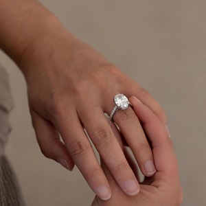 4.80CT Elongated Oval Cut Lab-Grown Diamond <b>Ring</b> Handmade Hidden Halo 2.2 MM Half Eternity Paves Band <b>Statement</b> <b>Ring</b> For Women - Product Image 5