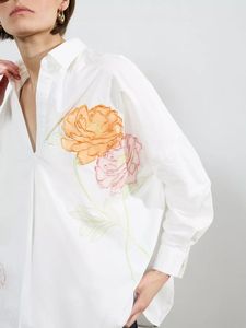 Chemise en coton blanc pour femme, look luxueux, broderie florale, manches longues, chemisier décontracté, vente en gros, fournisseur B2B - Product Image 5