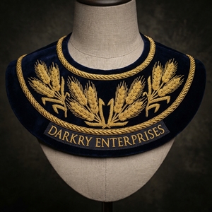 Custom Hand Gold Bullion Embroidery Navy Blue Velvet Stand Collar <b>Wheat</b> Motif Bespoke Garment Manufacturing Service - Product Image 3