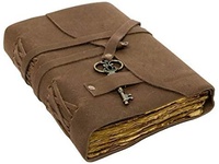 Carnet en cuir A5 vintage New Era, reliure cousue, fermeture à clé - Journal en papier coton à bords frangés, carnet de croquis, 100 pages, idéal pour cadeau