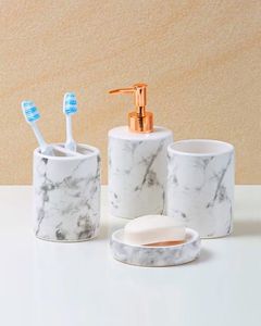 ชุดอุปกรณ์ห้องน้ำ 4 ชิ้น ดีไซน์สวยงาม ผลิตจากเรซิ่นรักษ์โลก สำหรับใช้ในบ้าน ประกอบด้วยที่จ่ายสบู่ ที่วางแปรงสีฟัน และถาด - Product Image 5