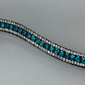 100% confort garanti luxe 3 rangées de cristaux verts et clairs Diamante Bling strass noir en cuir véritable cheval sourcil bande - Product Image 3