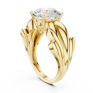 <b>Nature</b> <b>Inspired</b> Solitaire Lab Grown Diamond <b>Engagement</b> <b>Ring</b> in Yellow Gold – Elegant Leaf Design Promise <b>Ring</b> for Women - Product Image 4