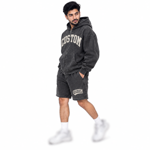 <b>Men's</b> <b>Hoodie</b> & <b>Shorts</b> <b>Set</b> Solid Breathable Casual Tracksuit Spring Wear Cotton Fleece Sweatshirt Outfit - Product Image 3