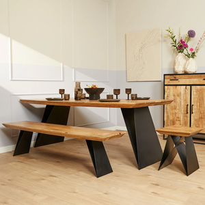 Ensemble de table à manger rectangulaire industrielle en bois de manguier massif avec base pliante en métal pour la maison, le bureau, la cuisine, le bar, table à manger moderne - Product Image 4