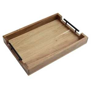 Bandeja de Madera Natural para Servir Comida con Bordes Elevados y Asas Negras para Desayuno, Café, Té, Bocadillos y Fiestas - Product Image 2