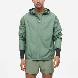 Vêtements pour hommes, ensembles pour hommes, vêtements d'extérieur, matière nylon de haute qualité, sweat à capuche zippé et short, ensemble deux pièces coupe-vent imperméable - Product Image 1