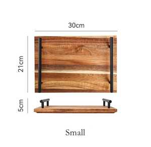 Plateau de service rectangulaire en bois artisanal moderne avec poignées noires pour la décoration, vente en gros - Product Image 3