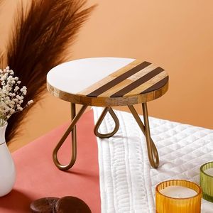 Support à gâteau rond en bois écologique avec pieds en métal pour la présentation de desserts, décoration de table pour mariages, anniversaires et fêtes - Product Image 4