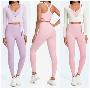 Soutien-gorge de sport style été pour femme, sexy, respirant, dos croisé, ajusté, ensemble de haut de yoga uni, tenue active pour femme - Product Image 1