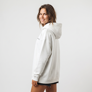 Wholesale Women's <b>Oversized</b> <b>Hoodie</b> Solid <b>White</b> Color Breathable Drop Shoulder Pullover Custom Casual Clothing - Product Image 4