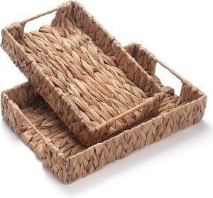 Plateau de service tressé à la main en jacinthe d'eau naturelle, écologique et luxueux, avec poignées, idéal pour la vaisselle, le salon et la décoration intérieure – Meilleures ventes - Product Image 5