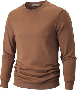<b>Men's</b> Brown Knitted <b>Pullover</b> Regular Fit Solid Color Casual Sweater O-Neck Long Sleeve Sweatshirt - Product Image 1