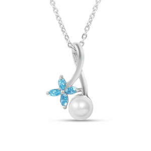 Super September Timeless <b>Pearl</b> Flower Rhodium Plated 925 <b>Sterling</b> <b>Silver</b> <b>Necklace</b> for Women Christmas Valentine Gift - Product Image 1