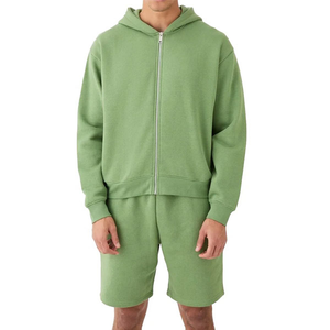Ensemble sweat à capuche zippé décontracté et short pour homme, 100 % coton respirant et léger, personnalisable – Nouvelle collection hiver - Product Image 1