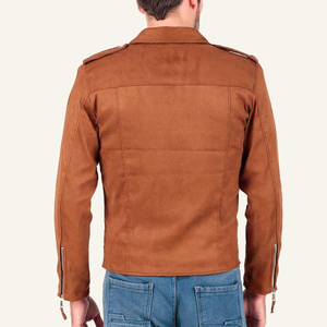 Customizable Brown Bomber Suede <b>Leather</b> <b>Jacket</b> for Men Stand Collar Zipper Closure Casual Fashion Plain Dyed Technique - Product Image 2