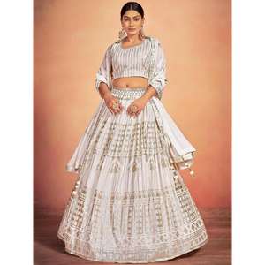Impresionantes lentejuelas blancas Georgette desgaste de la boda Lehenga Choli - Product Image 5