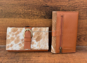 Nouveaux portefeuilles en cuir de vachette véritable faits à la main pour les femmes portefeuille mince à deux volets vente chaude en cuir Western pochette sac à main portefeuilles - Product Image 5
