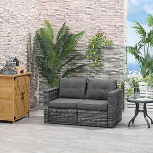 Set Divano da Esterno in Rattan PE a 2 Pezzi per Villa con Braccioli Curvi, Cuscini Grigi Impermeabili e Materiale in Corda Resistente - Product Image 2