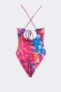 Women's Floral One-Piece Swimsuit Deep <b>V</b> Neck Hollow Out Stretch Spandex Polyester Bathing Suit - Product Image 3