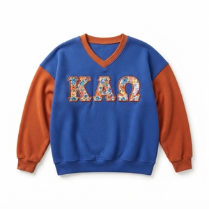 เสื้อสเวตเชิ้ตโอเวอร์ไซส์คอวีสีเขียวสำหรับผู้หญิง พิมพ์ลายตัวอักษรดอกไม้ แขนยาว ผ้าฝ้ายถัก ใส่ได้ในฤดูใบไม้ร่วง - Product Image 4