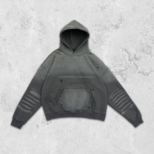 Luxe cher coton en détresse lavé deux tons à capuche surdimensionné Boxy recadrée sweat hommes personnalisé bouffée impression à capuche 500gsm - Product Image 3
