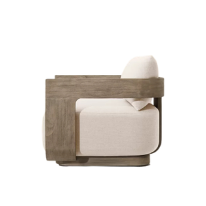 Fauteuil de salon d'extérieur en teck rembourré, fauteuil d'appoint moderne pour patio, siège de jardin - Product Image 2