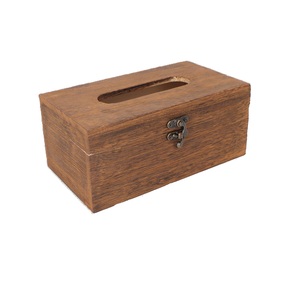 Boîte à mouchoirs en bois au design vintage avec fermoir métallique, pratique pour la maison et le bureau, support pour lingettes sèches - Product Image 1