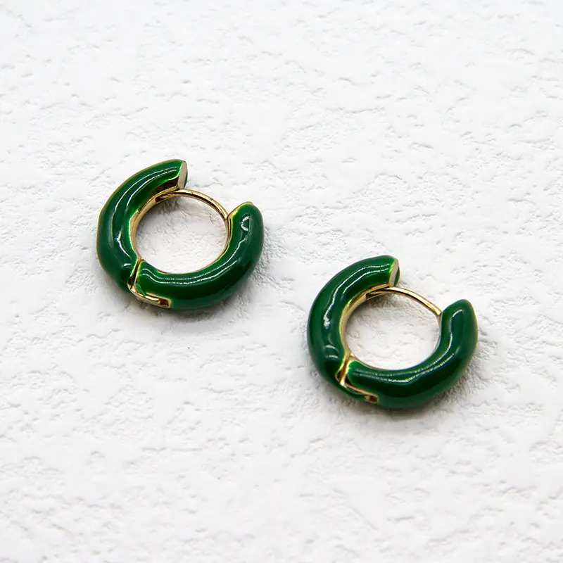 Boho Pernyataan Anting Enamel Huggie Emas Bali Anting Desain Hijau Retro Kualitas Tinggi Hoop Earrings