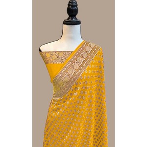 SAREE TENDANCE SOIE DOUCE ZARI TISSANT AVEC CHEMISIER NON COUDU JAUNE - Product Image 1