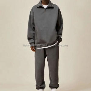 Ensemble pantalon de survêtement à capuche XXL 100% coton pour homme Logo personnalisé Patch en détresse délavé au soleil Fermeture à glissière coupe-vent Grande taille Été - Product Image 6