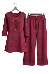 Conjunto de 2 Piezas para Mujer, Estilo Casual de Verano, Mini Kurta de Rayón Sólido, 140 GSM, Ligero, Bordado, Top y Pantalones - Product Image 3