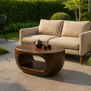 Mesa Redonda Circular para Exteriores, Mesa de Centro de Madera Maciza con Borde Natural, Diseño Escultural, Hecha a Mano - Product Image 1