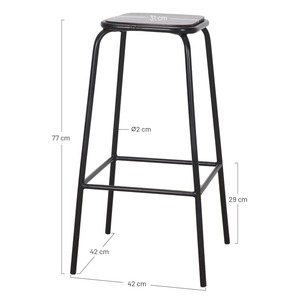 Tabouret de bar en bois style laque, en acier brut, pour laboratoire industriel, tabouret de petit-déjeuner, noir - Product Image 4