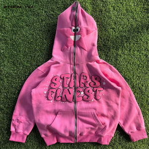 Sweat à capuche en coton surdimensionné 450 GSM avec fermeture éclair, épaules tombantes et broderie effet vieilli pour streetwear unisexe, marque privée, usine OEM - Product Image 1